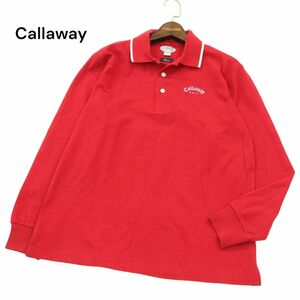 美品★ Callaway キャロウェイ 通年 ロゴ刺繍 長袖 ポロシャツ Sz.L　メンズ 赤 ゴルフ　A4T00877_1#C