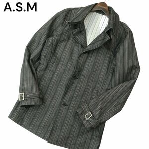 A.S.M marks li feed b men through year stripe * Denim jacket coat Sz.52 men's gray ASM made in Japan A4T00889_1#O