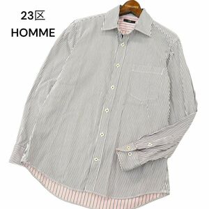 23 district HOMME Homme through year stripe * long sleeve shirt Sz.46 men's A4T00870_1#C