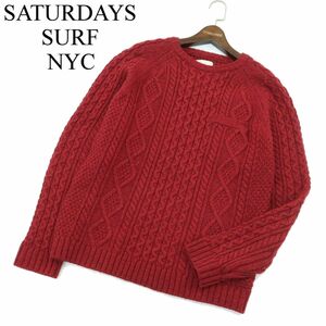 SATURDAYS SURF NYC サタデーズ サーフ ニューヨーク ウール混★ アラン編み クルーネック ニット セーター Sz.M　メンズ　A3T14748_C#K