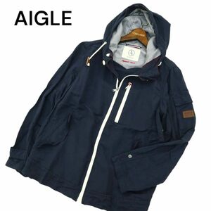 AIGLE エーグル 通年 麻 リネン&ナイロン★ マウンテンパーカー ジャケット Sz.M　メンズ ネイビー アウトドア　A4T01157_2#O