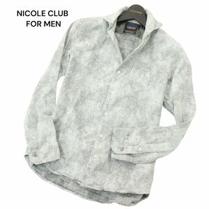 NICOLE CLUB FOR MEN ニコルクラブ フォーメン 通年 襟ワイヤー★ 長袖 かすれチェック シャツ Sz.46　メンズ グレー　A4T01128_2#C