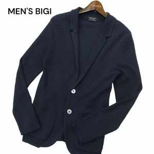 MEN'S BIGI メンズビギ 通年★ コットン ニット ジャケット カーディガン Sz.S　メンズ ネイビー　A4T01030_2#O