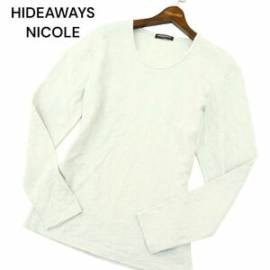 HIDEAWAYS NICOLE ハイダウェイ ニコル 市松 リンクス★ 深クルーネック 長袖 カットソー ロンTシャツ Sz.50　メンズ 薄灰　A4T01166_2#F