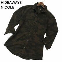 HIDEAWAYS NICOLE ハイダウェイ ニコル 春夏 襟ワイヤー★ カモフラ 迷彩 総柄 7分袖 シャツ Sz.48　メンズ　A4T01413_2#A_画像1