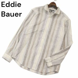 Eddie Bauer エディーバウアー 春夏 麻 リネン★ ストライプ 長袖 シャツ Sz.S　メンズ アウトドア　A4T01411_2#A