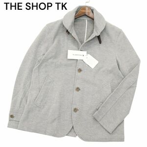 【新品 未使用】 THE SHOP TK タケオキクチ 通年 裏地ボーダー★ ラウンドカラー ジャケット Sz.L　メンズ グレー　A4T01328_2#O