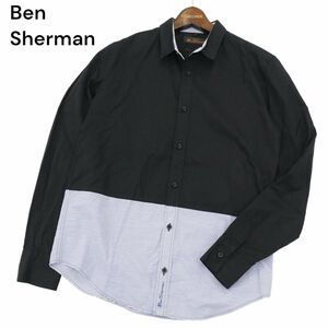Ben Sherman ベンシャーマン 通年 ボーダー 切替★ 長袖 シャツ Sz.M　メンズ 黒 日本製　A4T01326_2#C