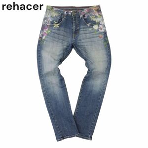 rehacer レアセル 花柄 フラワー★ USED加工 ストレッチ スキニー デニム パンツ ジーンズ Sz.S　メンズ　A4B00837_2#R