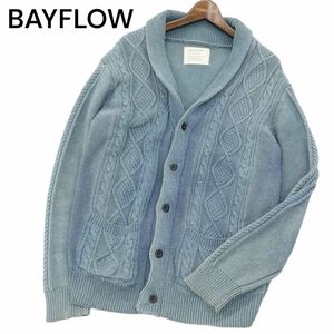 BAYFLOW ベイフロー ウォッシュ加工★ ショールカラー ケーブル編み コットン ニット カーディガン Sz.4　メンズ　A4T01324_2#O