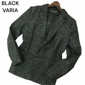 BLACK VARIA ブラックバリア 春夏 ラメ 光沢 総柄★ 1B スリム アンコン テーラード ジャケット Sz.S位 メンズ 黒 日本製 A4T01613_2#Mの画像1