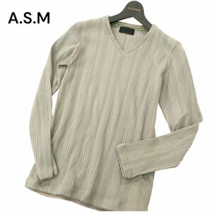 A.S.M アトリエサブ メン 通年 レイヤード風★ Vネック 長袖 リブ カットソー ロンTシャツ Sz.48　メンズ ASM　A4T01602_2#F