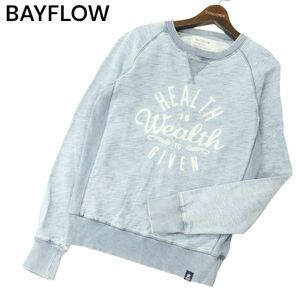 BAYFLOW ベイフロー 通年 ウォッシュ加工★ プリント スウェット プルオーバー トレーナー Sz.2　メンズ　A4T01628_2#I