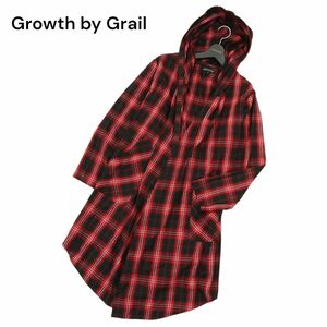 Growth by Grail グロースバイグレイル 通年 チェック★ ロング フーディー ガウン 羽織り カーディガン Sz.M　メンズ　A4T01680_2#O