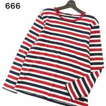 666 トリプルシックス 通年 ボーダー★ 長袖 カットソー ロンTシャツ Sz.XL　メンズ 大きいサイズ パンク　A4T01712_2#C_画像1