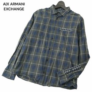 A|X ARMANI EXCHANGE アルマーニ エクスチェンジ 通年 切替★ 長袖 ボタンダウン チェック シャツ Sz.L　メンズ　A4T01718_2#C