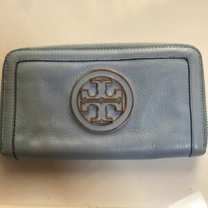 TORY BURCH ラウンドファスナー 長財布 トリーバーチ ブルー　水色　レザー ブランド　レディース