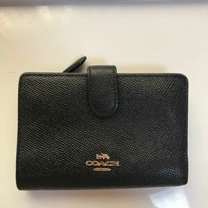 COACH 二つ折り財布 レザー ブラック　コーチ L字ファスナー ウォレット レディース　ブランド　