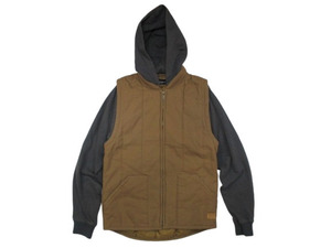 即決☆廃盤モデル BRIXTON ブリクストン RUGER JACKET フード付きキルティングライナー ダック地ベスト KHAKI/CHARCOAL SIZE:M.