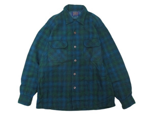 即決☆美品 60's USA製 Pendleton ペンドルトン オープンカラー ボードシャツ オンブレチェック グリーン系 SIZE:M
