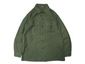 即決☆美品 ビンテージ 60's USMC ユーエスマリンコープ OG-107 コットンサテン UTILITY SHIRTS OD SIZE:15 1/2 x 33