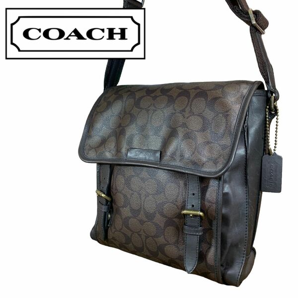 希少 COACH コーチ マップバッグ ショルダー メッセンジャー シグネチャー レザー