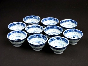【DIT】唐物 中国 景徳鎮 玩玉 青華 染付 蛍茶碗 １０客 煎茶道具