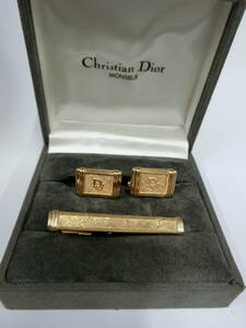 33619◆Christian Dior クリスチャンディオール ネクタイピン カフスボタン ゴールド CD ロゴ