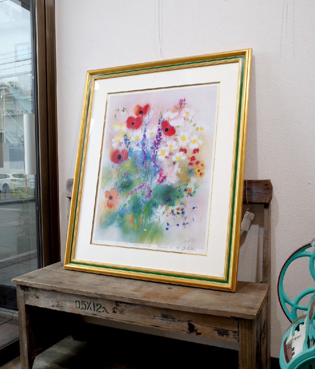 ○Dan Partouche Flower Painting Frame Pastel Print Signed Modern Art Antique Gplus Hiroshima 2402i, artwork, painting, others