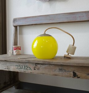 0nissho retro pop . round glass umbrella. hanging lighting pendant light pretty yellow Showa era Vintage old tool. gplus Hiroshima 2402i