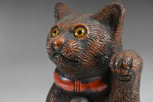 招き猫 陶器 郷土人形 瑞陶器 置物 飾り物 縁起物 商売繁盛 時代物 骨董 大正期 高さ21cm