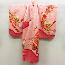 ★着物10★ 1円 化繊 子供着物 女児用 七五三 三歳用 金彩 襦袢セット 袷 身丈97cm 裄40.5cm [同梱可] ☆☆_画像8