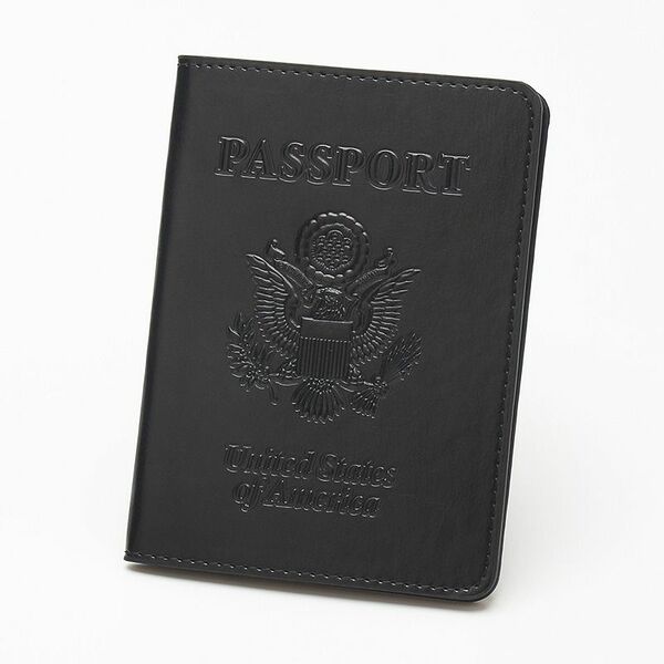 【売れ筋商品】旅行　レザー　革　パスポートケース　カバー　軽量　コンパクト　黒