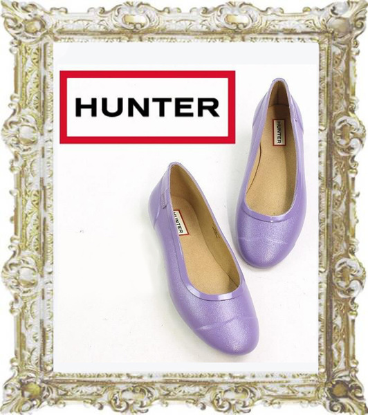 送料無料★★定価1.9万円 1度愛用★HUNTER ハンター パープルオリジナルツアーグロスバレリーナ レインシューズパンプス UK5 EU38 24cm