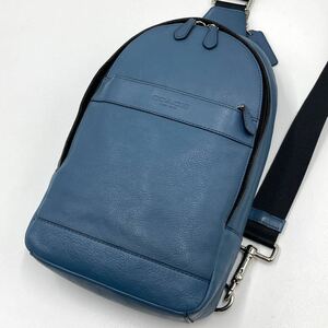 1円〜【極美品 入手困難品】定価13万円 COACH コーチ ボディバッグ ショルダーバッグ クロスボディ レザー 本革 ライトブルー 青 メンズ 