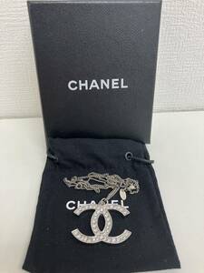 1円〜【美品】CHANEL シャネル ココマーク ラインストーン ネックレス ペンダント 12C シルバーカラー 売り切り