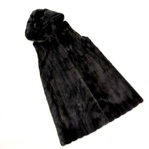 【貂商】h2114 BLACKGLAMA ブラックグラマミンク フード付き デザインコート セミロング ミンクコート 貂皮 mink身丈 約95cm