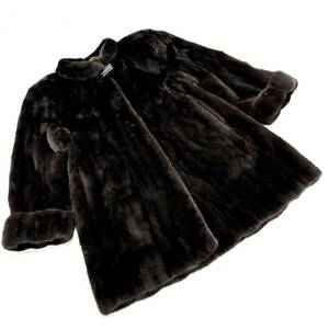 【貂商】h2405 KASUGA FUR BLACKGLAMA ブラックグラマミンク ハーフコート セミロング ロングコート ミンクコート 貂皮 mink身丈 約85cm