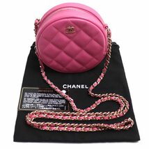 CHANEL シャネル マトラッセ ラウンド チェーンショルダー ショルダーバッグ ピンク キャビアスキン レディース 中古 美品_画像7