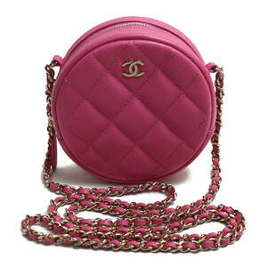 CHANEL シャネル マトラッセ ラウンド チェーンショルダー ショルダーバッグ ピンク キャビアスキン レディース 中古 美品