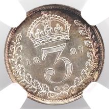 【★高鑑定★発行初年度品】1887年 イギリス ジュビリーヘッド 3ペンス 銀貨 NGC MS64 ヴィクトリア女王 シルバー アンティークコイン_画像2