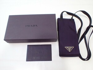 k4019 / 美品 PRADA プラダ 縦長 ミニ ショルダーポーチ 斜めがけ ナイロン ダーク パープル 紫 箱付 カード付 現状品