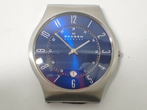 m2147 / SKAGEN スカーゲン ウルトラスリム 233XXLSLN クオーツ 青文字盤 デイト フェイスのみ メンズ 腕時計 現状品 電池交換済 稼働品