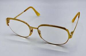 k18イエローゴールド 度入り フルリム メガネ 眼鏡 めがね 18金 レトロ ヴィンテージ 重量約46.12g