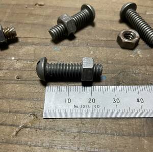 *即決*鉄30本*W 1/4×25mmマイナス丸頭ボルトネジとナット*古道具*希少*DIY*生地*6mm*