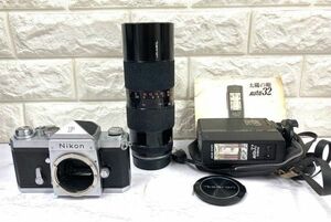 Nikon F ニコン フィルム一眼レフカメラ+tamron ZOOM 1:3.8-4.5 f=80-250mm BBAR MULTI C.+Auto32ストロボ シャッターOK fah 2A680