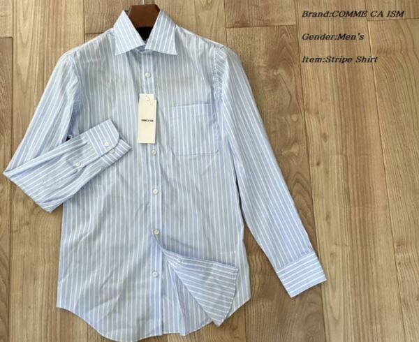 新品 定価6,050円 COMME CA ISM コムサイズム メンズ レギュラーカラー ワイドストライプ ワイシャツ ドレスシャツ 長袖シャツ Sサイズ