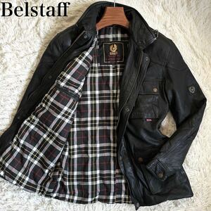 激レア ラムレザー XL ベルスタッフ Belstaff メンズ パンサー モーターサイクル 羊革 黒 ブラック 4ポケット チェック Vintage 英国製