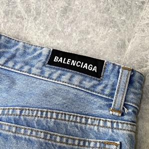 極美品 定価12万 BALENCIAGA バレンシアガ プレス ウォッシュ加工 ストレート パンツ デニム ジーンズ ジーパン メンズ 30 ブルー C246の画像8