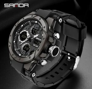 57●▽新品－未使用▽●腕時計(SANDA黒)クロノグラフ アンティーク正規品クオーツカシオPRO TREKスケルトン シルバーゴールド ウイナー 